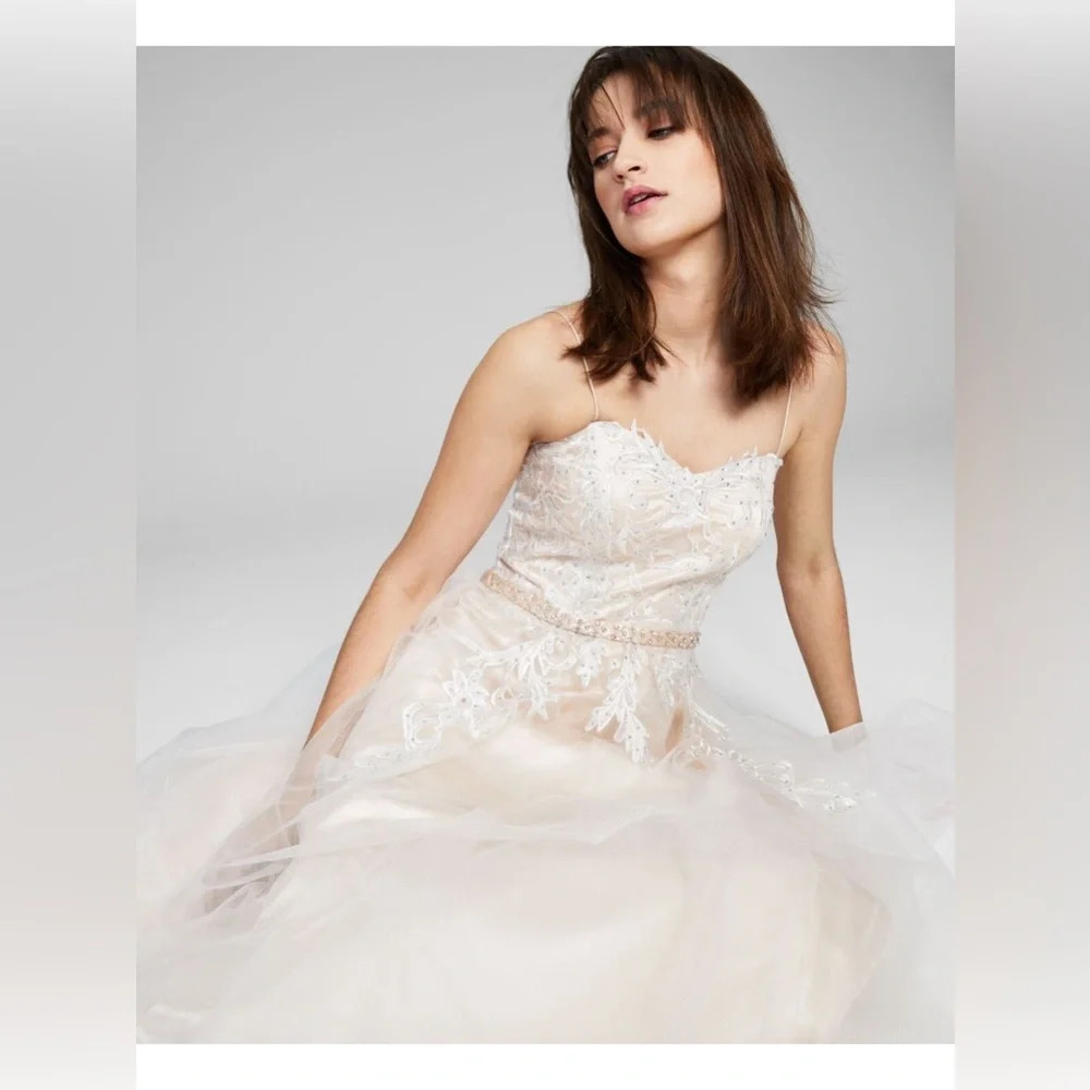 SAY YES TO THE PROM Ivory Embellished Belted Sleeveless Prom Fit + Flare Dress